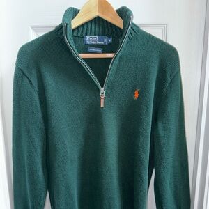 Polo Ralph Lauren 1/4 Zip Sweater M Hunter Green Pima Cotton Preppy Granola